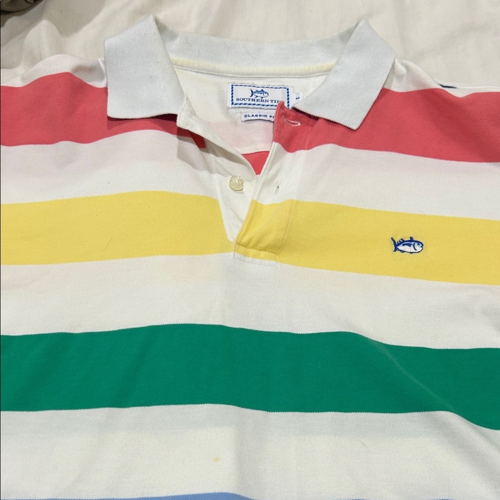 Southern Tide Striped Polo Shirt with Multicolor Design